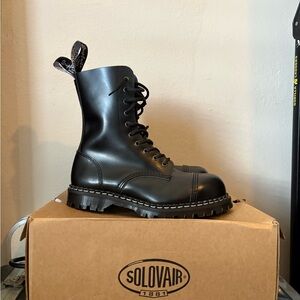 Solovair Black Leather Men's Combat Boots